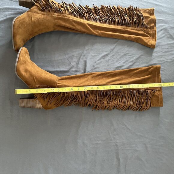 Breckelles Tan Fringe Heeled Boots - Picture 5 of 12